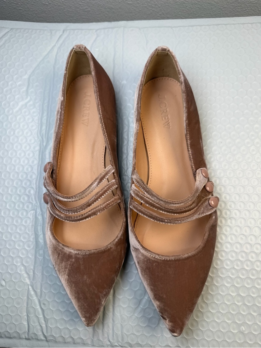 J.Crew Velvet Mary Jane Flats Women’s 7.5 Blush Pink Pointed Toe Ballet Shoes